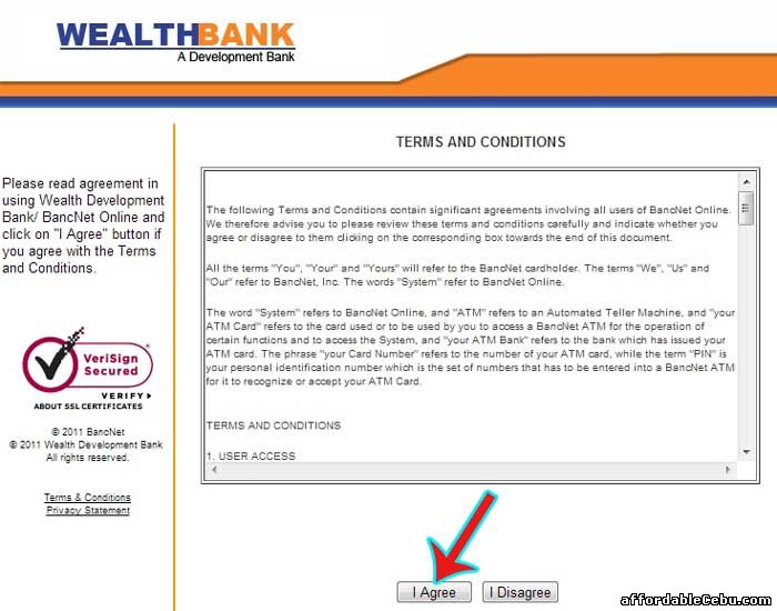 Wealthbank Online Banking Terms and Conditions with Bancnet