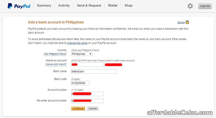 Add Metrobank account to Paypal account