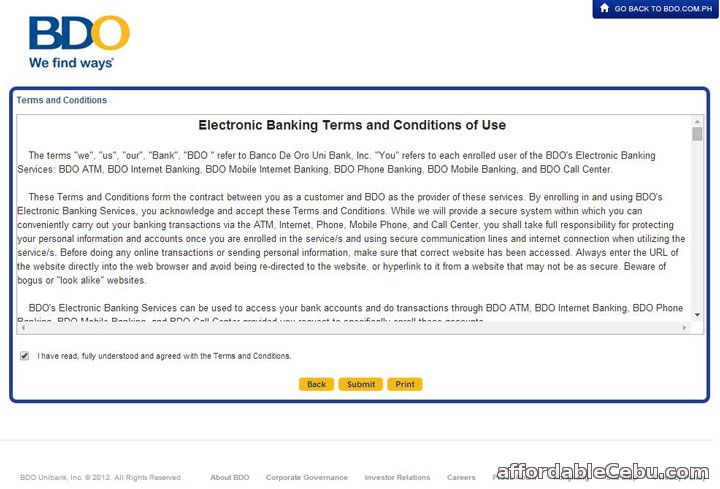 BDO Online Banking Terms and Conditions