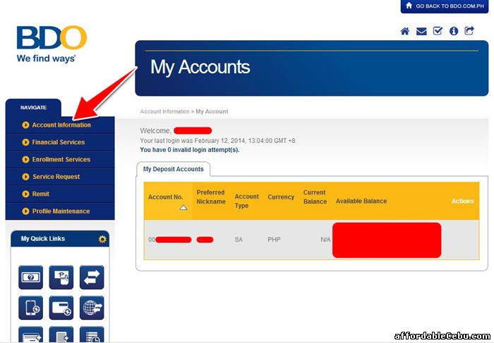 how to check my bdo account balance online