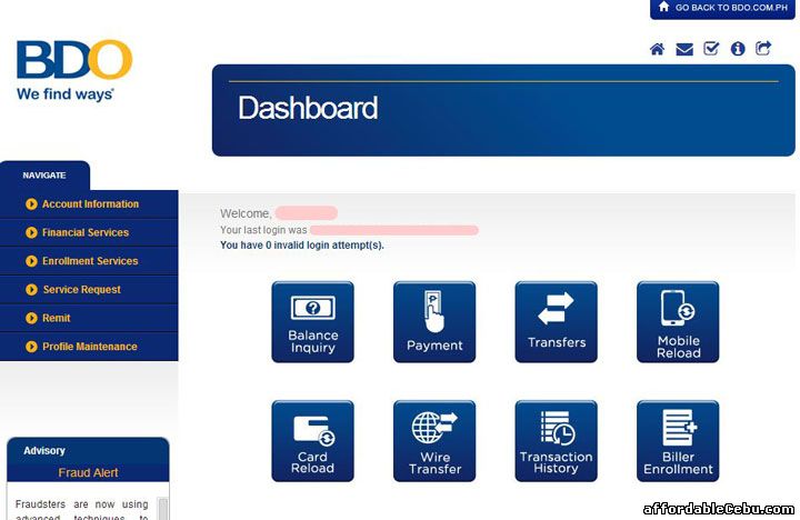 BDO online banking website-new