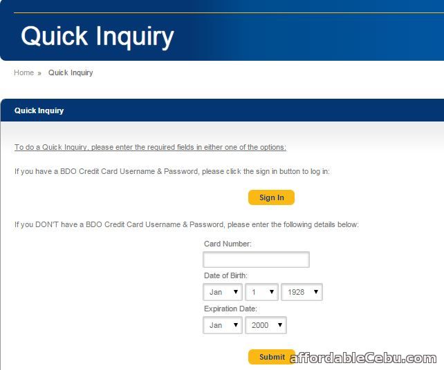 BDO Quick Inquiry Balance