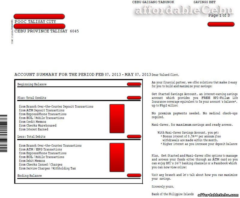 BPI bank statement