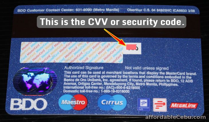 CVV or Security Code of BDO ATM Card