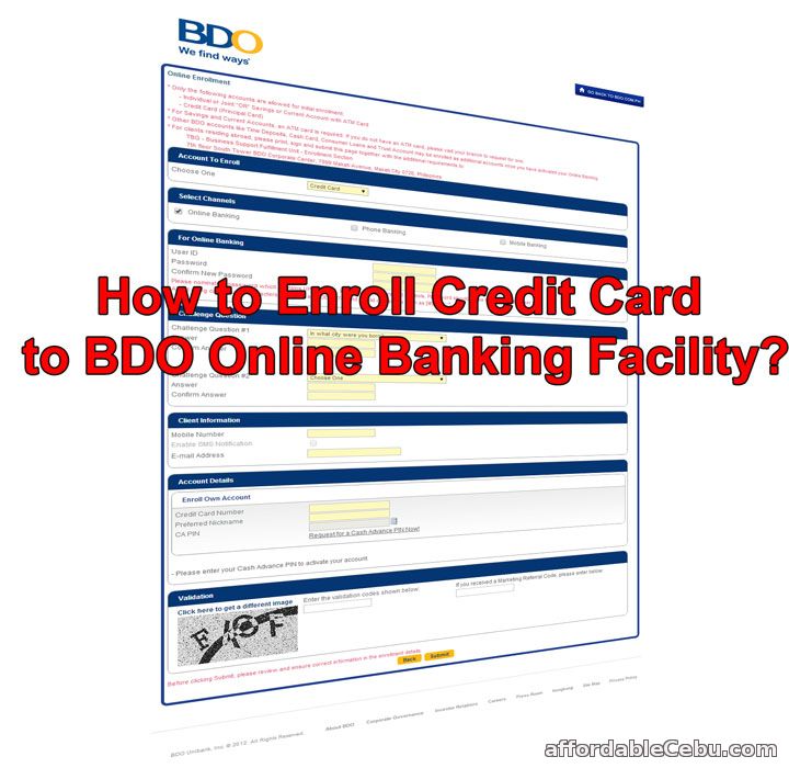 Enroll BDO Credit Card to Online Banking