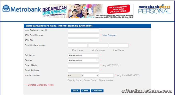 Enrollment Form Metrobank Online Banking