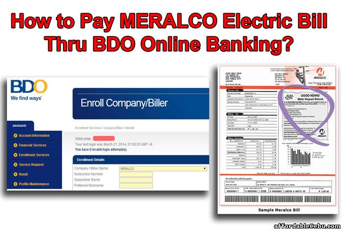 Pay MERALCO Electric Bill Thru BDO Online Banking