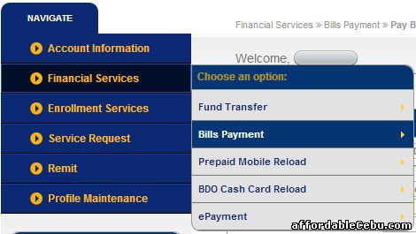 Pay PLDT bill thru BDO online banking