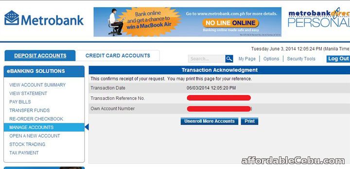 Transaction Acknowledgment Receipt Metrobank Account Unenrollment