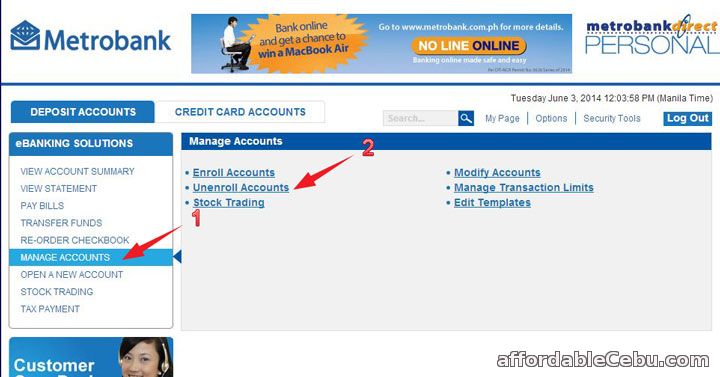 Unenroll-Remove Metrobank Account online