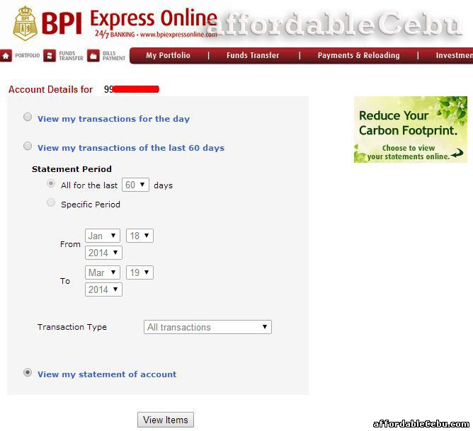 View BPI statement of account