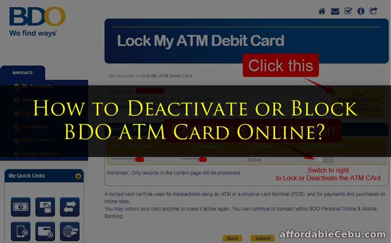 Deactivate or Block ATM Card Online