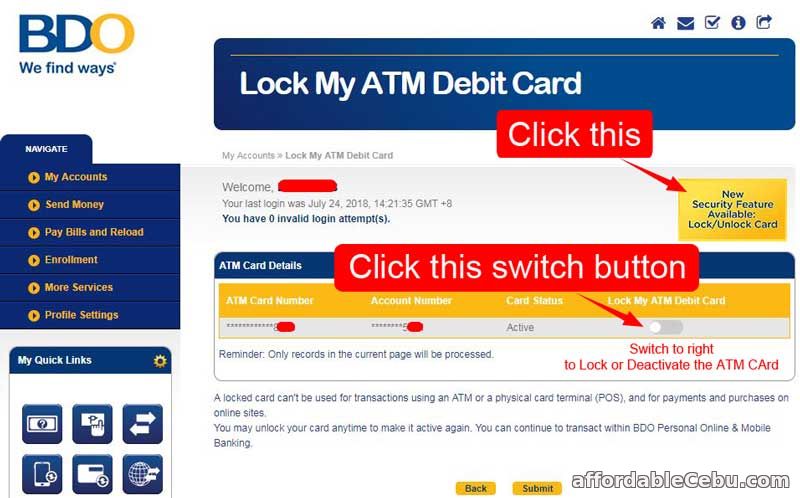 Deactivate or Block ATM Card