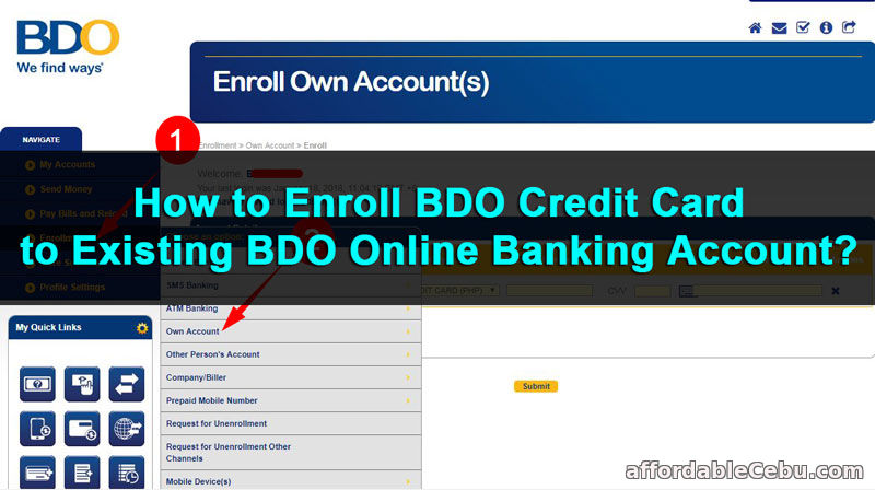 Enroll BDO Credit Card to Existing BDO Online Banking Account