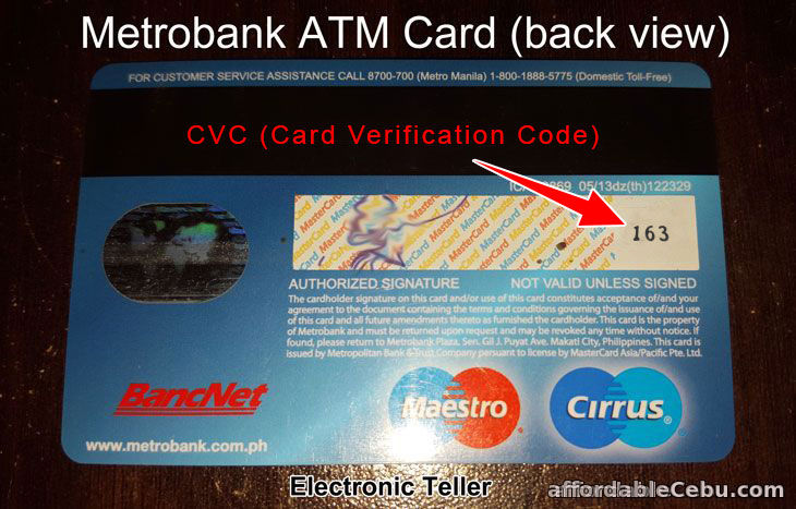 Example of CVC of Metrobank ATM Card