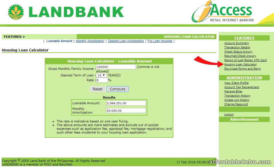 LBPIAccess Housing Loan Calculator