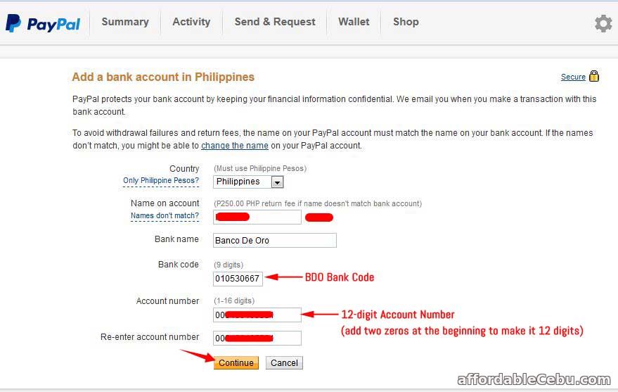 Link Paypal to BDO Account