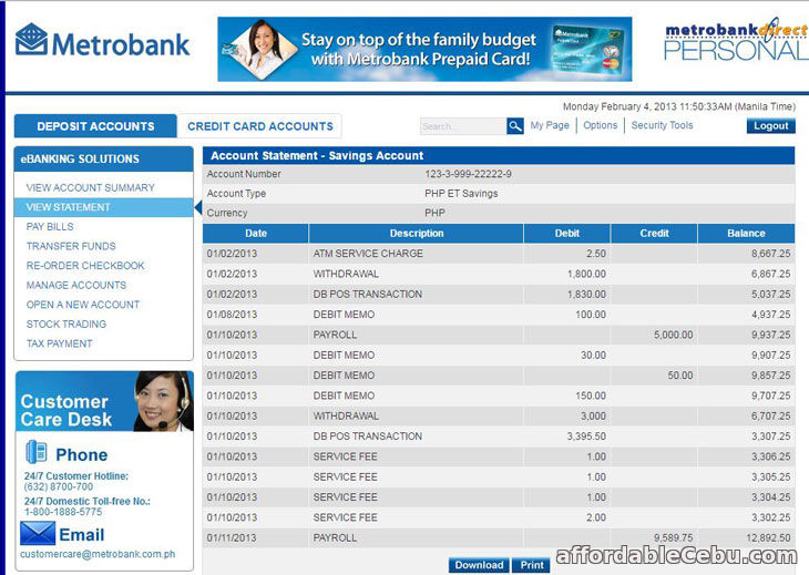 Metrobank Statement of Account