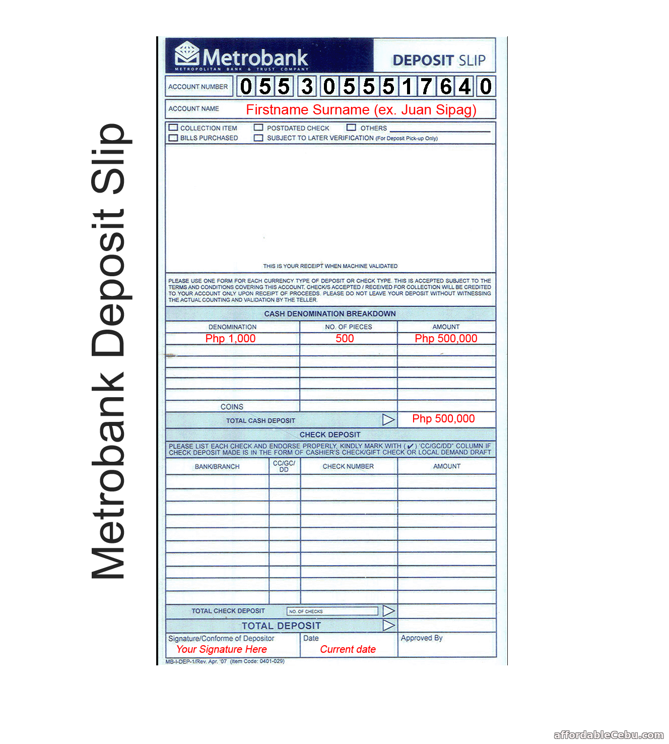 Metrobank Deposit Slip