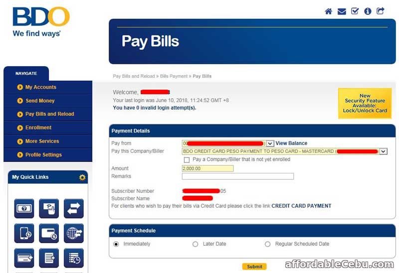 Pay BDO Credit Card Online 2