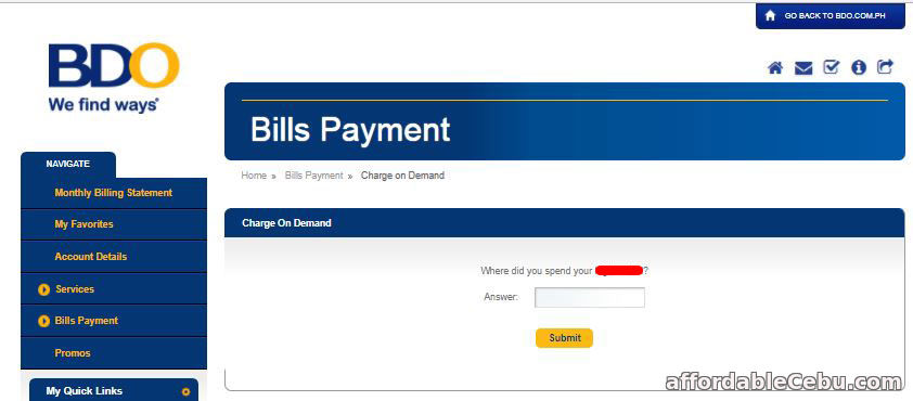 Pay PLDT Bill thru BDO Credit Card Online
