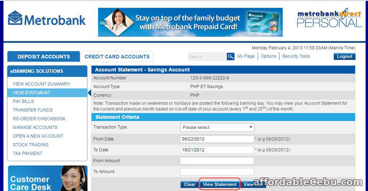 View Metrobank Statement of Account Online