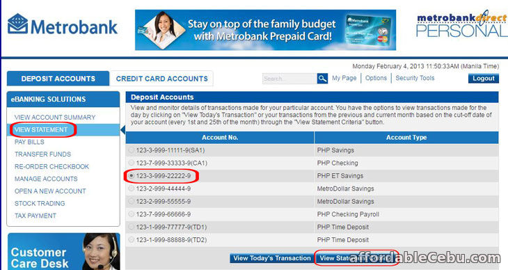 View Metrobank Statement of Account Online