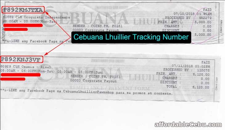 Cebuana Lhuillier Tracking Number Sample