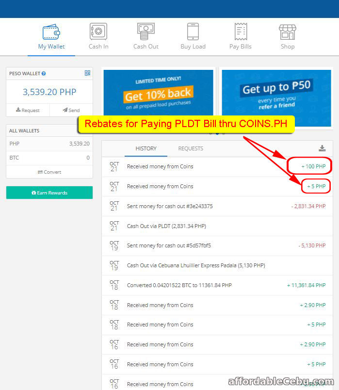 Pay PLDT Bill thru COINS.PH and Get Rebates