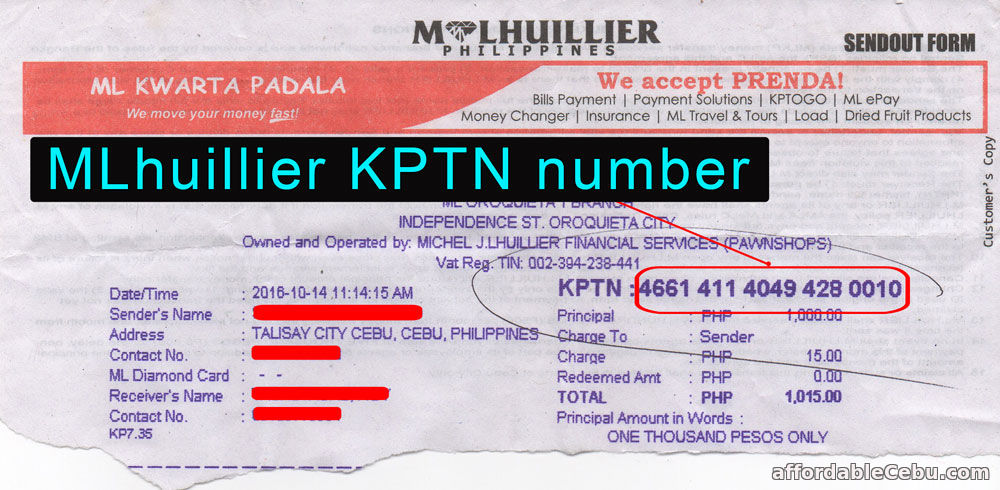 MLhuillier KPTN number