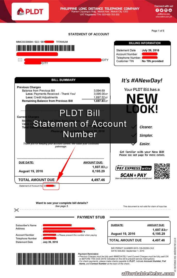 PLDT Bill Statement of Account Number