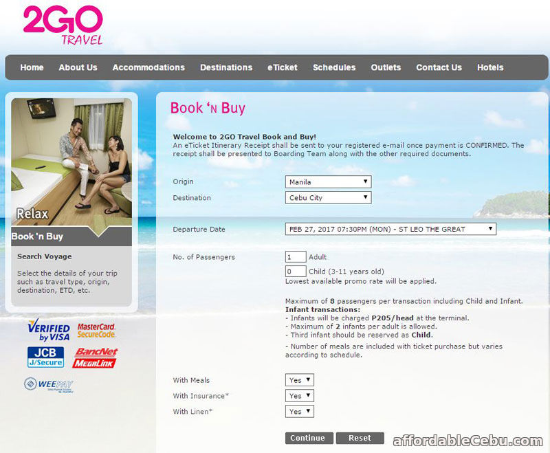 Check ticket price of 2GO Travel