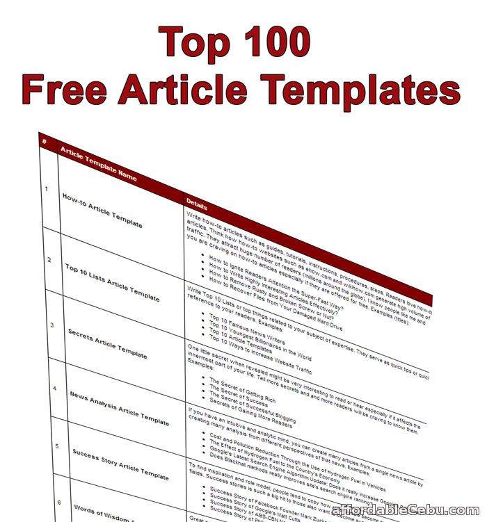 Top 100 Free Article Templates