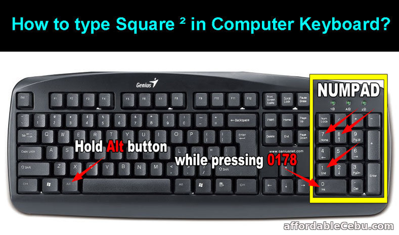 How to type Square ² in Computer Keyboard?