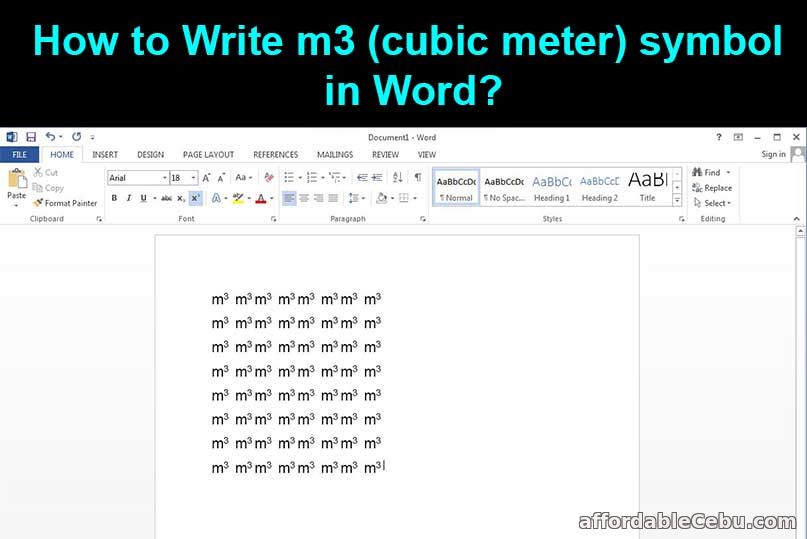 How to write m3 symbol in word?