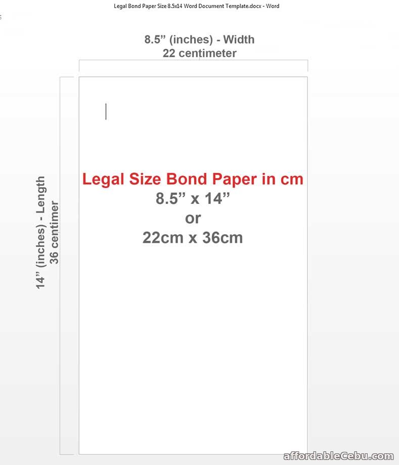 Legal Size Bond Paper in cm in word