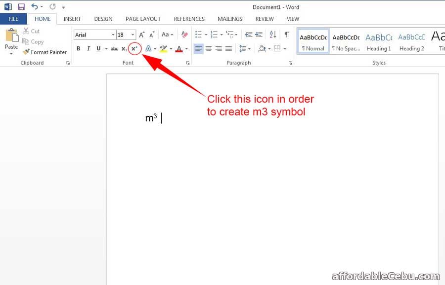 How to write m3 in Microsof Word?