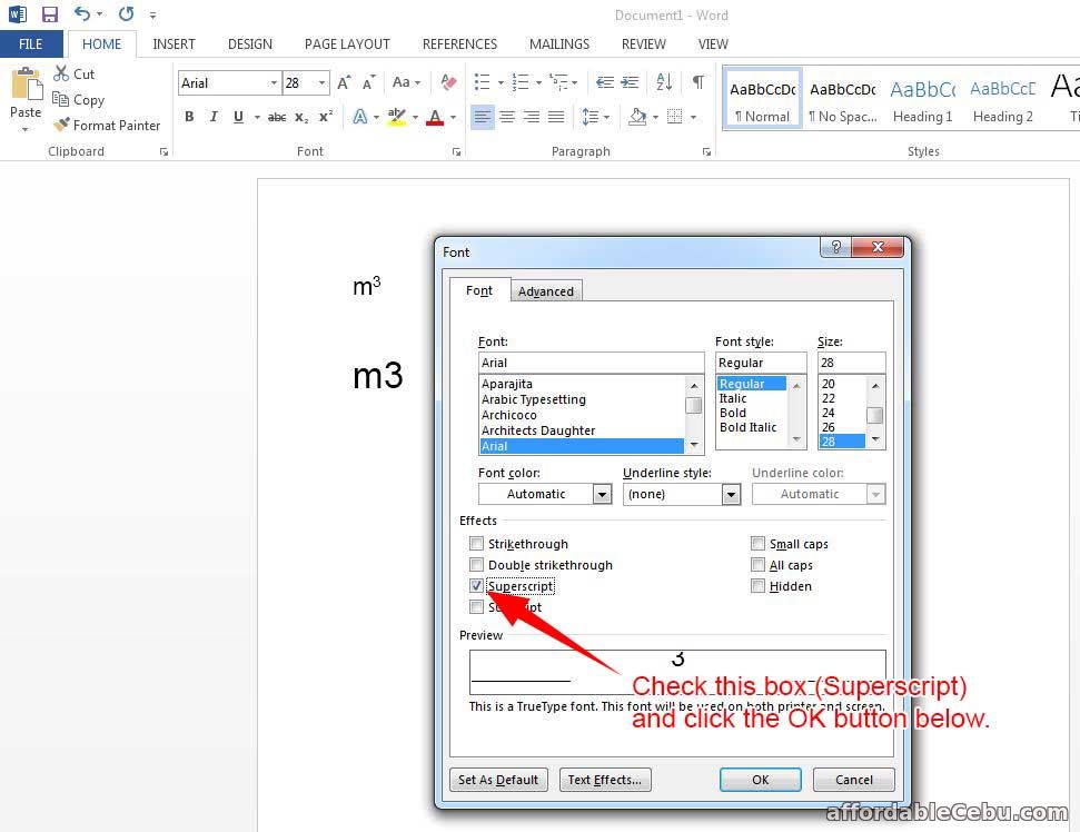 How to write m3 symbol in microsoft word