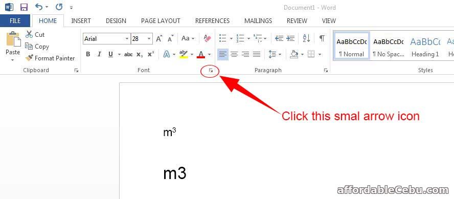 Write m3 symbol in Microsoft Word