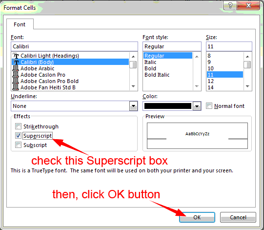 Cubic meter symbol in excel step 4