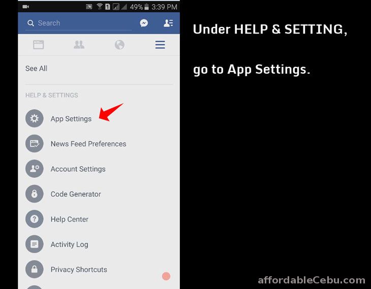 Facebook App Settings in Mobile Phone