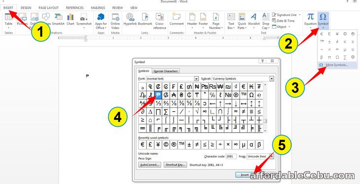 Insert PESO sign in Microsoft Word editor