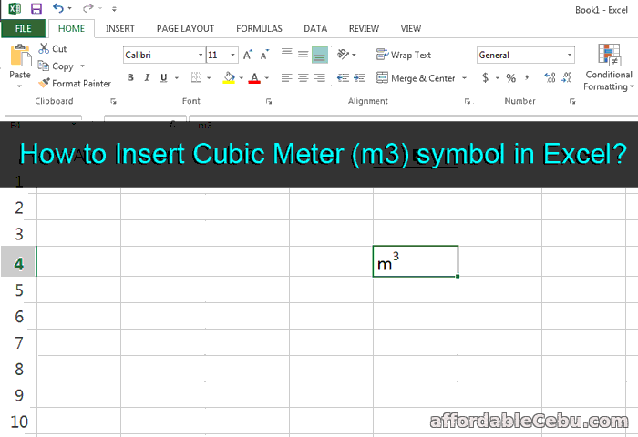 Insert Cubic Meter Symbol in Excel