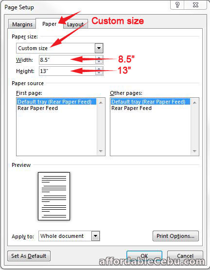 Long Size Bond Paper in Microsoft Word Page Set-up
