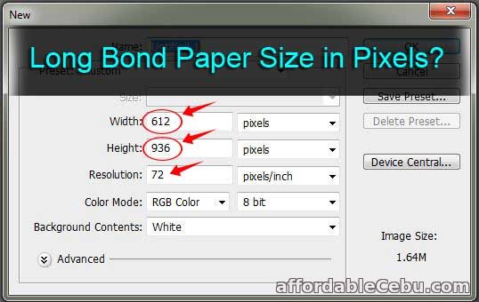 Long Bond Paper Size in Pixels