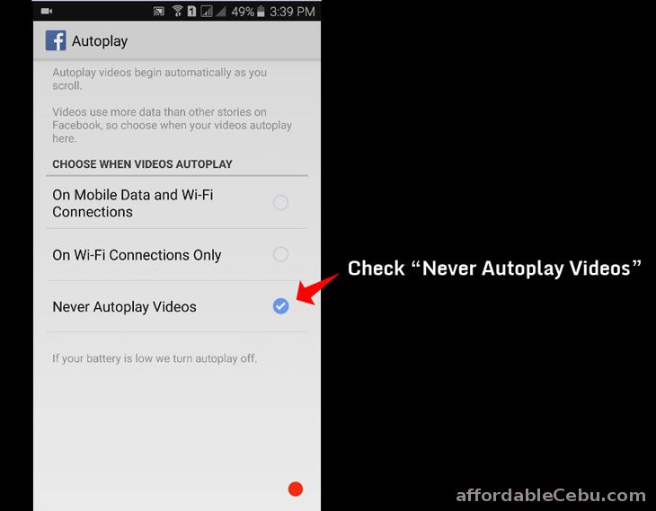 Never Auto-play videos in Facebook