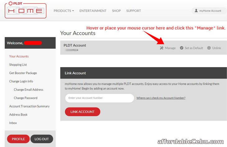 PLDT Online Bill Account