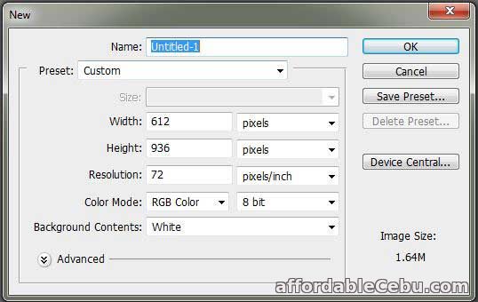 Set Long Bond Paper Size in Pixels (Step 2)