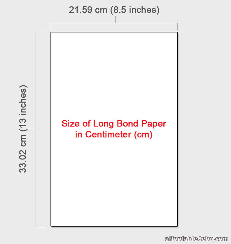 Width and Height of Long Bond Paper in cm