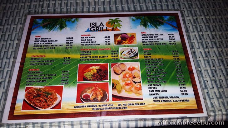 Isla Grill Food Menu and Pricelist